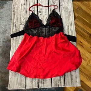 Victoria's Secret Black & Red Satin Baby Doll with Lace (S)